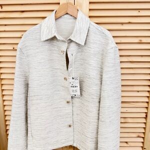 [New]  Zara Cotton Overshirt Jacket Men Women Unisex Ivory SizeS